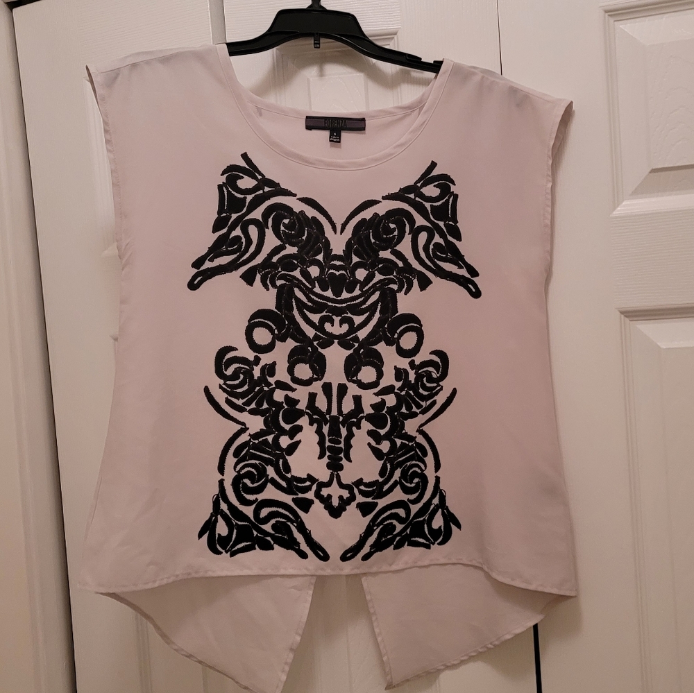 The Limited (Forenza) cap sleeve, split back, ink blot top